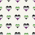 Cute asexual aromantic heart cartoon seamless vector pattern. Hand drawn isolated pride flag for LGBTQ blog. Gay love on