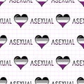 Cute asexual heart with text cartoon seamless vector pattern. Hand drawn isolated pride flag for LGBTQ blog. Gay love on