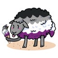 Cute asexual sheep with tasty ice cream cartoon vector illustration motif set. Hand drawn isolated summer treat elements clipart
