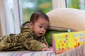 Cute Asian Baby boy with camouflage jacket Royalty Free Stock Photo