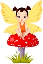 Cute Asian Baby Fairy On Mushroom Royalty Free Stock Photo