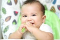 Baby Eating On Baby Chair Royalty Free Stock Photo