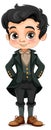 Cute Asian boy in student outfit cartoon character