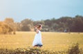 Cute asian child girl running and playing toy paper airplane Royalty Free Stock Photo