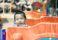 Cute asian child having fun at adventure park. Royalty Free Stock Photo