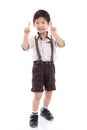 Cute asian child showing buy one get one free hand sign