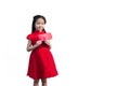 Cute Asian girl in chinese cheongsam and Tradition Chinese dress with red envelope , Chinese new year concept Royalty Free Stock Photo