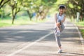 Cute asian girl exercise in gardent background Royalty Free Stock Photo