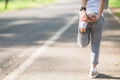 Cute asian girl exercise in gardent background Royalty Free Stock Photo