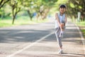 Cute asian girl exercise in gardent background Royalty Free Stock Photo