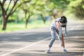 Cute asian girl exercise in gardent background Royalty Free Stock Photo