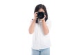 Cute asian girl holding camera Royalty Free Stock Photo