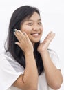 Cute happy asian girl on isolated background Royalty Free Stock Photo