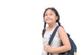 Cute asian girl student smile with school bag, back to school Royalty Free Stock Photo