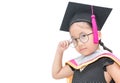 Cute asian girl student thinking in graduation cap Royalty Free Stock Photo
