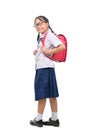 Cute asian girl student wear uniform and carries school bag isolated Royalty Free Stock Photo