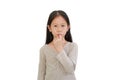 Cute Asian little child girl sucking finger in his mouth isolated on white background Royalty Free Stock Photo