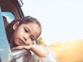 Cute asian little child girl traveling by car Royalty Free Stock Photo