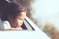 Cute asian little child girl traveling by car Royalty Free Stock Photo