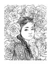 Cute Asian little girl bw vector surrounded by flowers