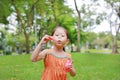 Cute Asian little girl playing bubble in summer park Royalty Free Stock Photo