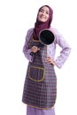 Asian Muslim wearing apron and hold a cooking