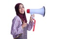 Asian Muslim wearing apron and hold a megaphone