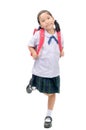 Cute asian student with school bag isolated Royalty Free Stock Photo