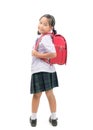 Cute asian student with school bag isolated Royalty Free Stock Photo