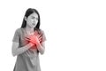 Cute Asian woman has acute heart disease, Black and white image with red graphics