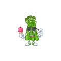 Cute asparagus cartoon character with ice cream Royalty Free Stock Photo