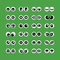 Cute assorted cartoon circle eyeballs emoji icons set on green