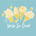 Cute assorted vanilla ice cream in doodle style