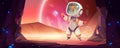 Cute astronaut on alien planet in space, cosmonaut