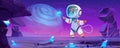 Cute astronaut on alien planet in space, cosmonaut