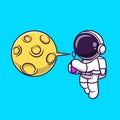 Cute Astronaut Blowing Moon Bubble Balloon Cartoon Vector Icon Illustration. Science Technology Icon Concept Isolated Vector Royalty Free Stock Photo