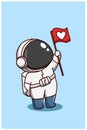 Cute astronaut bring flag cartoon illustration