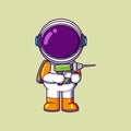 cute astronaut carrying hand drill machine. Science Technology Icon Concept