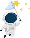 Cute Astronaut Cartoon Character Catching Stars