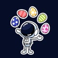 Cute Astronaut Cartoon Character Juggling Easter Eggs. Premium Vector Graphic Asset Royalty Free Stock Photo
