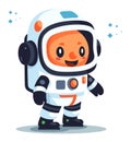 Cute astronaut cartoon character smiling in space suit. Childish spaceman drawing for kids space concept. Playful outer