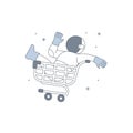 Cute Astronaut Cosmonaut Driving Empty Cart trolley for Empty State ui web error page element illustration