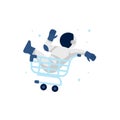 Cute Astronaut Cosmonaut Driving Empty Cart trolley for Empty State ui web error page element illustration Royalty Free Stock Photo
