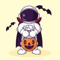 Cute Astronaut do vampire cosplay at halloween night Cartoon Illustration