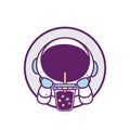 Cute astronaut drink bubble tea logo