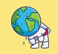 cute astronaut globe earth sweating. cartoon travel holiday vacation summer concept Isolated illustration. Flat Style suitable for