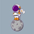 Cute Astronaut Holding Flag On Moon Cartoon character Royalty Free Stock Photo
