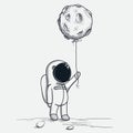 Cute astronaut keeps abstract balloon like a moon