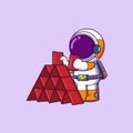 Cute astronaut playing house of cards pyramid tower Royalty Free Stock Photo