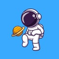 Cute Astronaut Playing Soccer Planet Cartoon Vector Icon Illustration.